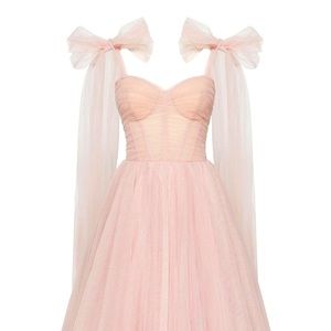 Mills Brand. Misty Rose Sparkly off-the-shoulder tulle dress